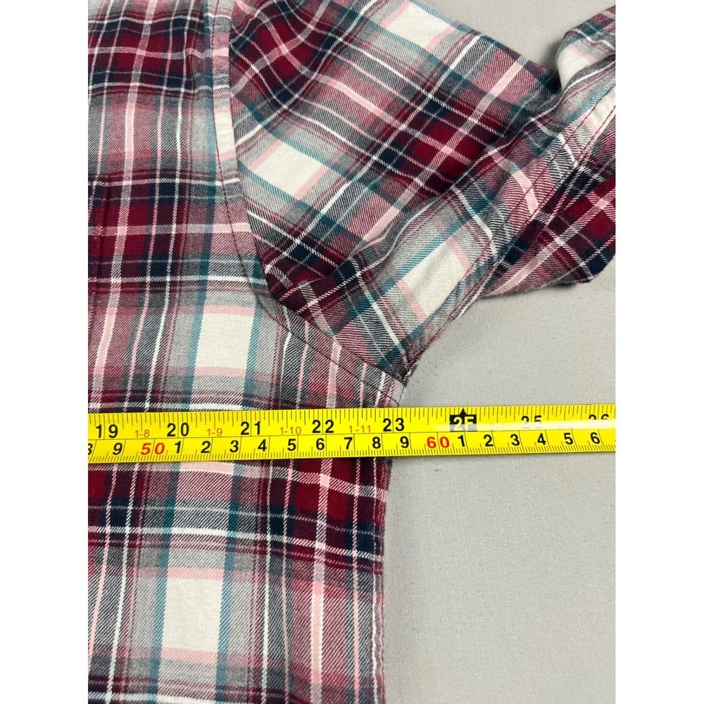 Banana Republic Mens Tall L Untucked Slim Fit Ultra-Soft Flannel Plaid Shirt Red